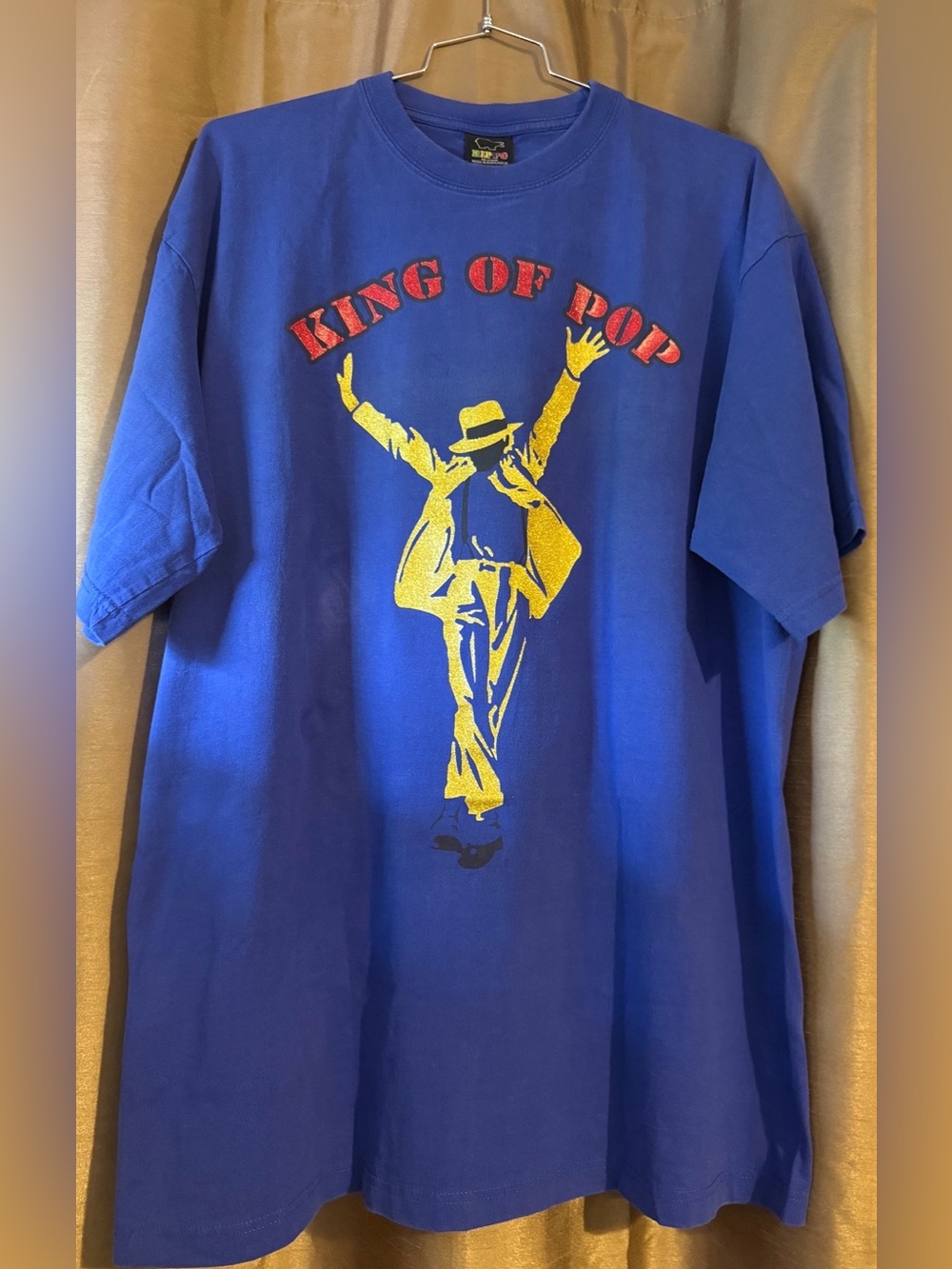 Vintage 90’s Michael Jackson “King of Pop” blue with gold & red glitter ink 3XL